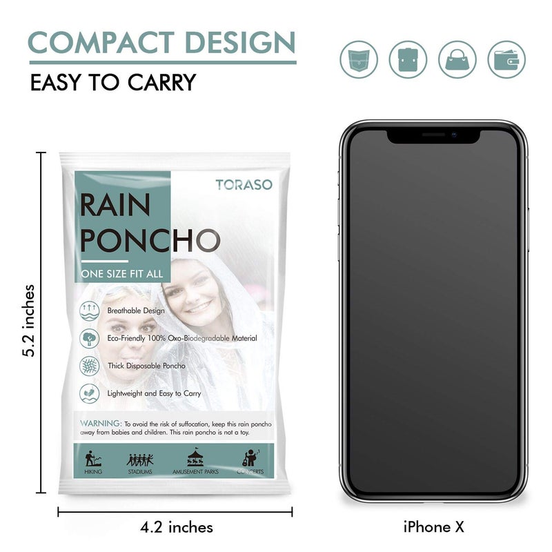 TORASO Rain Poncho with Hood for Adults, Disposable Clear Rain Poncho Adult Emergency Raincoats Disposableï¼ˆYP, 6pcsï¼‰ - Image 5